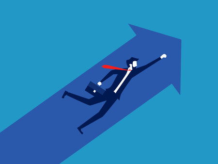 Growth. Businessman flying with arrows. Business concept vector illustrationのイラスト素材