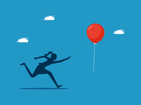 Bubble crisis and inflation. woman chasing escaped balloons vectorのイラスト素材