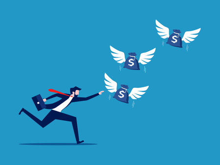 Businessman chasing money bags vector illustrationのイラスト素材