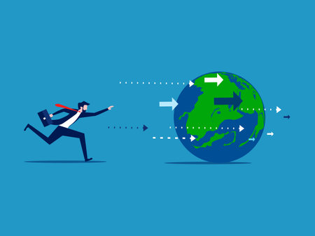 Outdated idea. Businessman chasing the world. vectorのイラスト素材