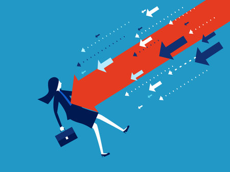 Experiencing a disaster or crisis. crisis arrow attacking businesswoman vectorのイラスト素材