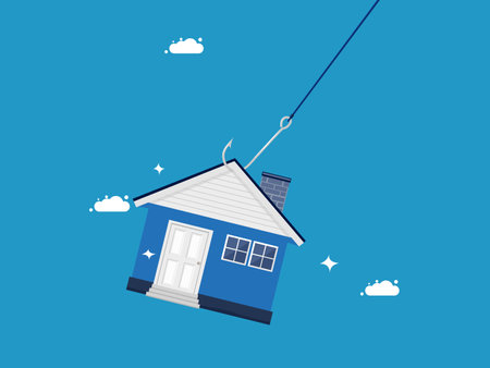 Deceive to sell the house. The house is on the hook. vector illustrationのイラスト素材