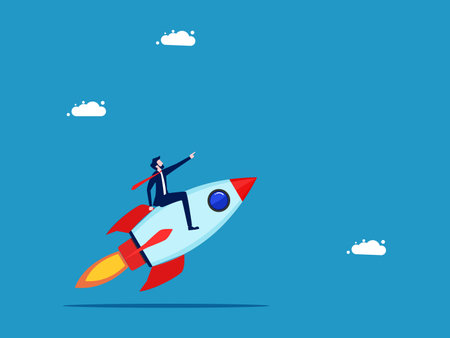 Businessman takes off with a rocket. start a business concept vectorのイラスト素材