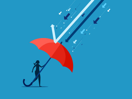 woman with big umbrella protects from crisis arrow attack vectorのイラスト素材