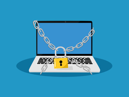 Protect laptop data. Internet Security. The laptop is locked with a padlock. vector illustrationのイラスト素材