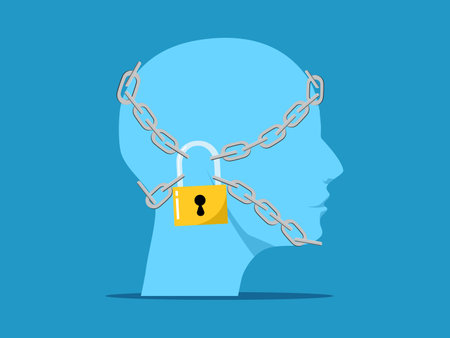 Close your mind. Lock head with a padlock. vectorのイラスト素材