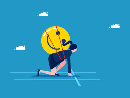 optimistic and advantageous. Businesswoman preparing to start work happy vectorのイラスト素材