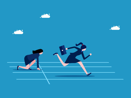business advantage. Businesswoman starts running ahead of competitors vectorのイラスト素材