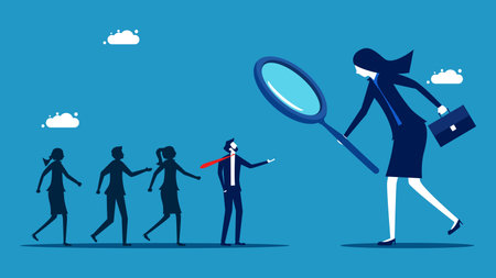 Stand out and be different. business people recruiting human resources with a magnifying glass. vectorのイラスト素材
