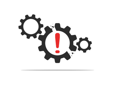 System problem alert. Broken gear with exclamation mark icon vector illustrationのイラスト素材