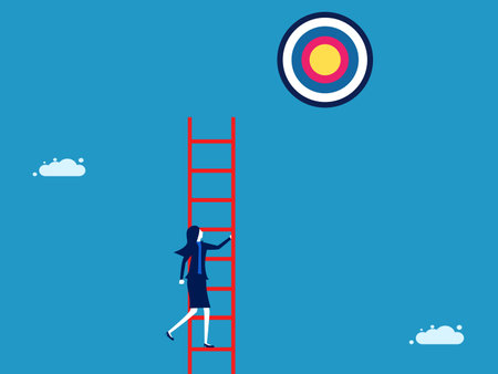 New goals in life. Businesswoman climbing a ladder looking for a goal vectorのイラスト素材