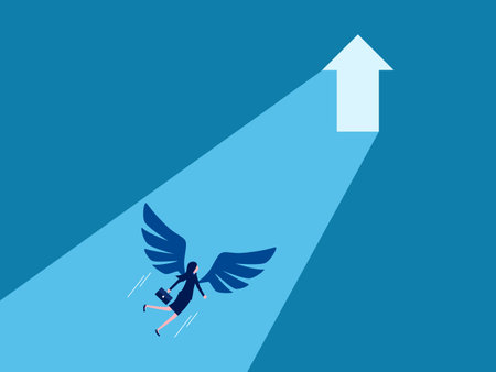 To progress in the future. Businesswoman flies to the arrow gate. vectorのイラスト素材