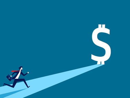 Financial opportunities. Businessman running to the money gate vectorのイラスト素材