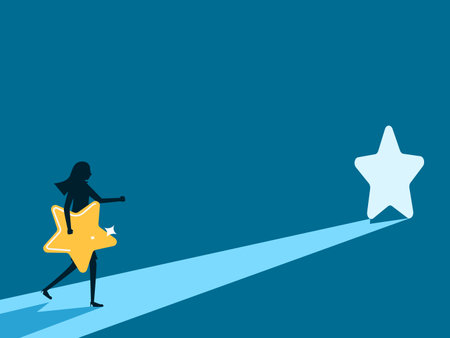 See new opportunities. woman sees light at the star gate. Vectorのイラスト素材