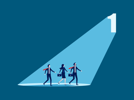 Excellent opportunity. Business team looking at light from number one icon vectorのイラスト素材