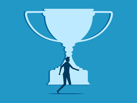 Door of Rewards. Businessman steps into the trophy door vectorのイラスト素材