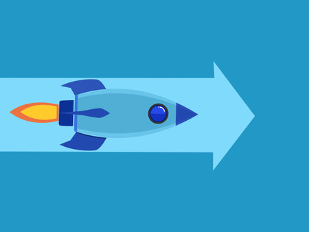 Rocket flies along the arrow pointing forward. Vectorのイラスト素材