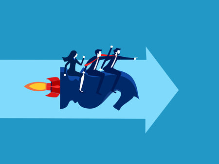 Business strategy. team of businessmen riding chess horses flies following the arrows heading forward. Vectorのイラスト素材