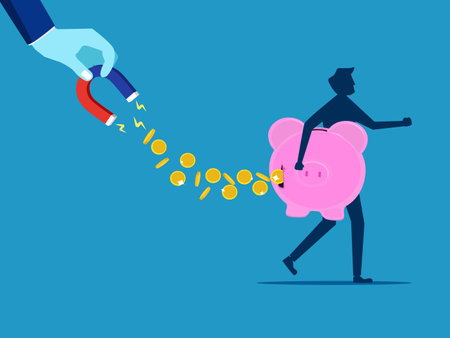 Savings lost. businessman has money sucked from his piggy bank. vectorのイラスト素材