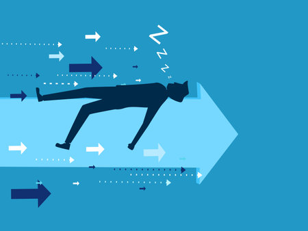Accept the risk. Businessman sleeping on progressive arrow graph. Vectorのイラスト素材