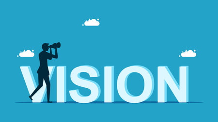 Business mission. Businessman with vision and binoculars vectorのイラスト素材