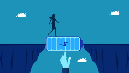 Employee support. Manager uses battery to bridge the cliff gap vectorのイラスト素材