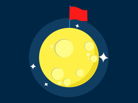 Full moon with red flag on it. vector illustrationのイラスト素材