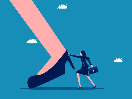 Improve yourself to overcome difficulties. Businesswoman tries to push himself forward. vector illustrationのイラスト素材
