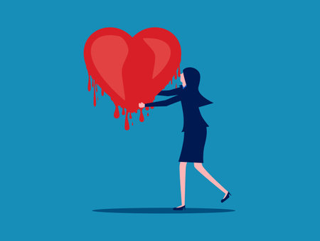 Heart disease. Businesswoman holds a melting heart. vector illustrationのイラスト素材