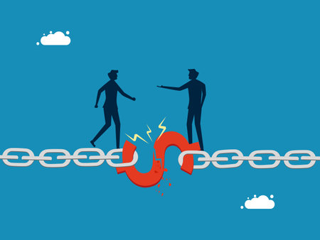 Failed to agree on money. Two businessmen on money connecting broken chain vectorのイラスト素材