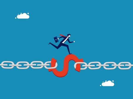 Financial stability, financial freedom. Businessman running on the financial chain vectorのイラスト素材