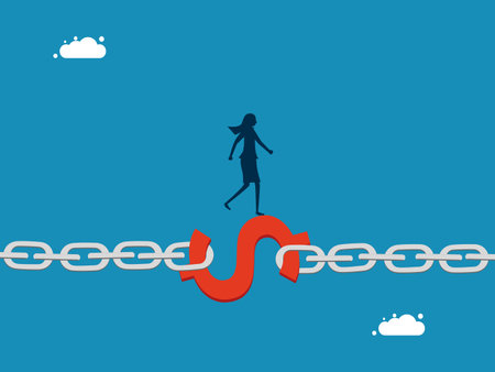 Financial stability. Businesswoman on the financial chain vectorのイラスト素材