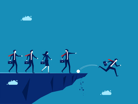 Bad problem solving ideas. manager ordered the employee to jump off the cliff. vectorのイラスト素材