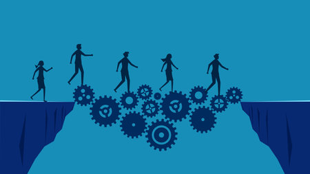 solve problems with innovation. Business team with gear bridge. vectorのイラスト素材