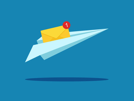 Notification messages, unread emails. Letter in a paper airplane vectorのイラスト素材