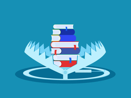 Stack of books in the trap. learning trap concept. vector illustrationのイラスト素材