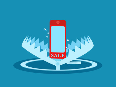 Selling counterfeit products. Bear trap for sale sign. Vector illustrationのイラスト素材