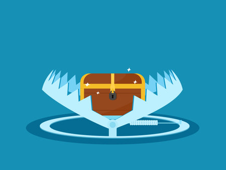 Deception. Treasure chest in a bear trap. vectorのイラスト素材
