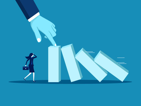 Business help. Businessman Manager Stops Risk Domino effect. vectorのイラスト素材