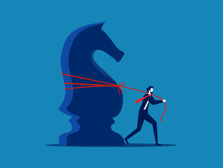 Business strategy. Businessman dragging big knight chess vectorのイラスト素材