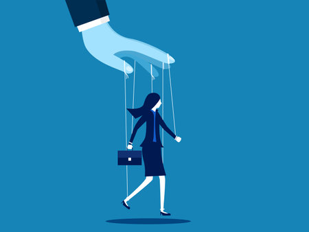 Domination. Businesswomen are controlled by puppet managers. vectorのイラスト素材