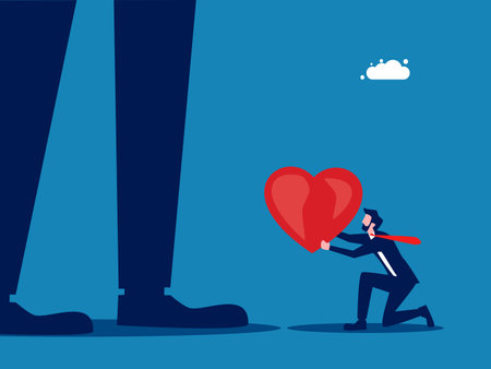 Loyal to the boss. small businessman gives his heart to a big businessman. vectorのイラスト素材
