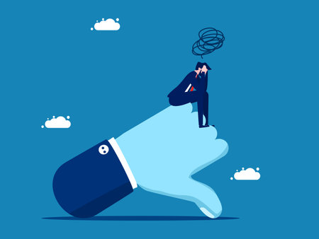 Failures and mistakes. Sad businessman sitting on negative hand sign vectorのイラスト素材