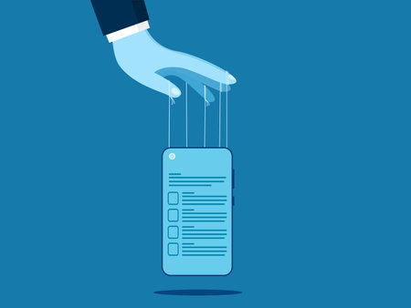 Businessman in control of media and information on smartphone vectorのイラスト素材