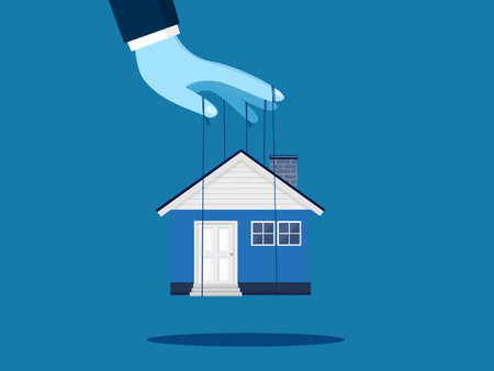 Businessman has control over houses and real estate vectorのイラスト素材