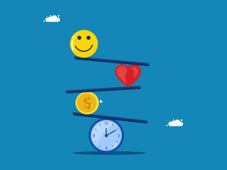 Balance your life. Balance happiness with clock, heart and money vectorのイラスト素材