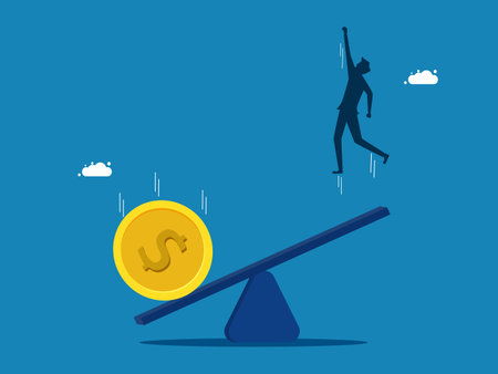 Capital to build a business. Coins fall on the seesaw to promote business people. vectorのイラスト素材