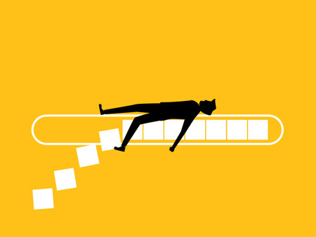 Wasting time in vain. Lazy man sleeping on bar loading vector