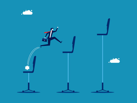 Career growth. Businessman jumping on office chair. vector illustrationのイラスト素材