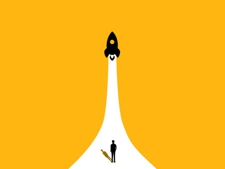Launching a new business. Businessman launching a rocket. vectorのイラスト素材